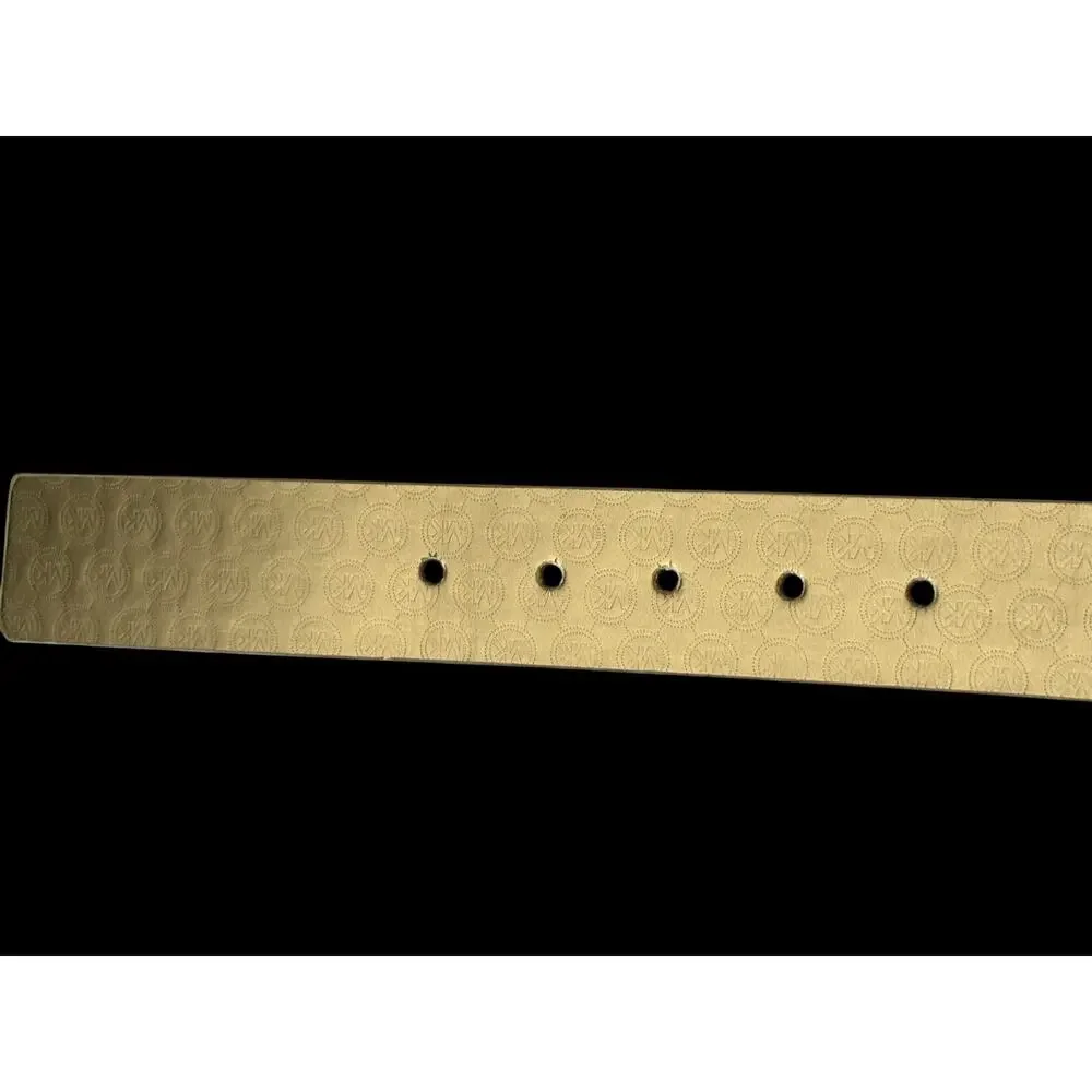 NEW-MICHAEL KORS GOLD SIGNATURE MIRROR MK LOGO+GOLD TONE BUCKLE WOMENS BELT